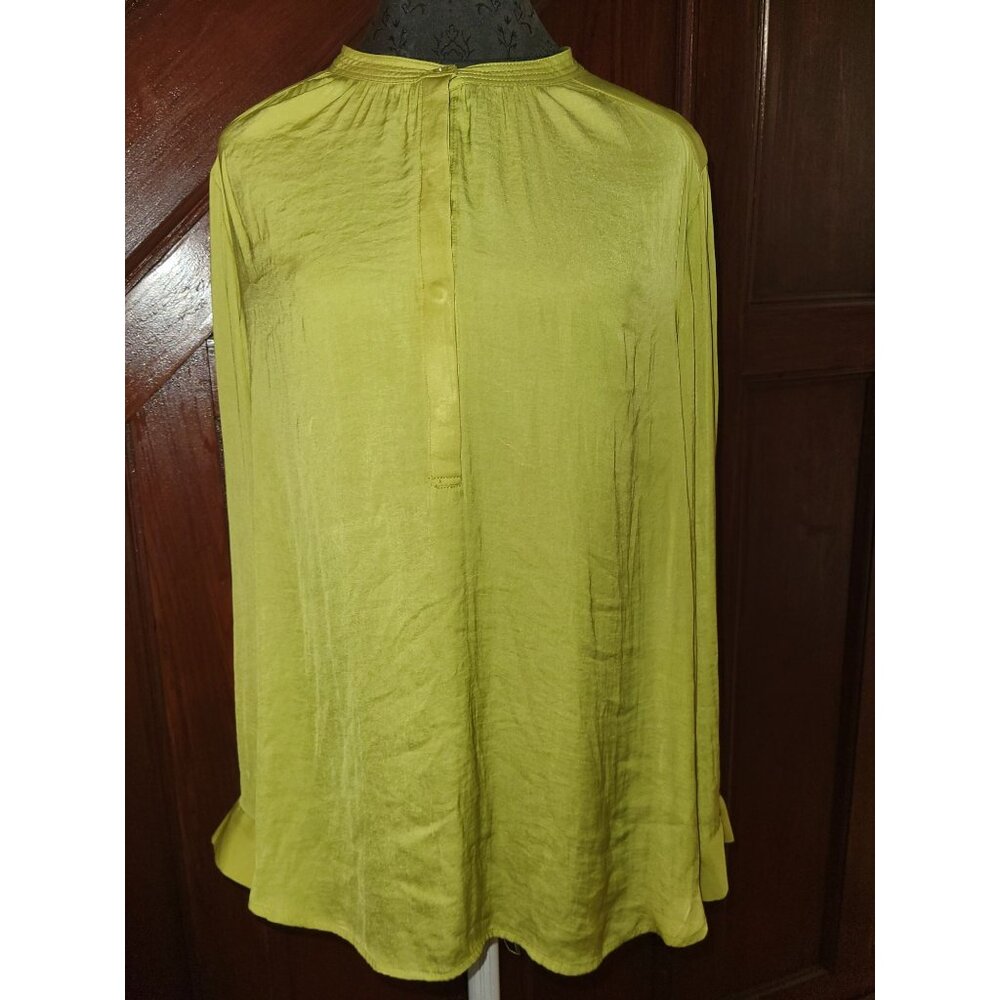 Jones New York Womens XL Lime Green Button-Front Blouse 100% Polyester Long Slee